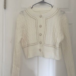 NWOT Chanel style cardigan with faux pearl